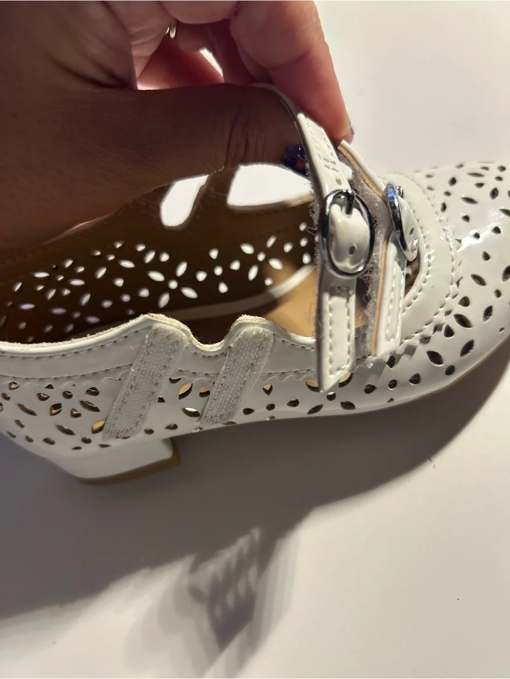wonder nation White Girls' Double Strap Perforated Mary Jane Shoes